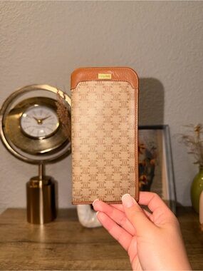 Vintage Celine Tan & Brown Macadam Soft Glasses Sleeve Case